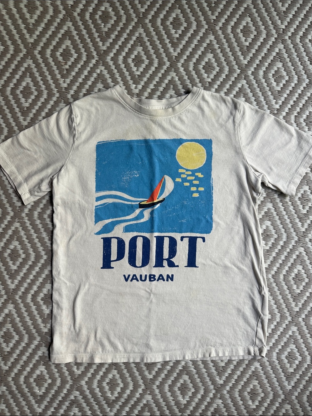 H&M White Kids Sailboat Graphic Tee with Blue, Yellow & Red Accents